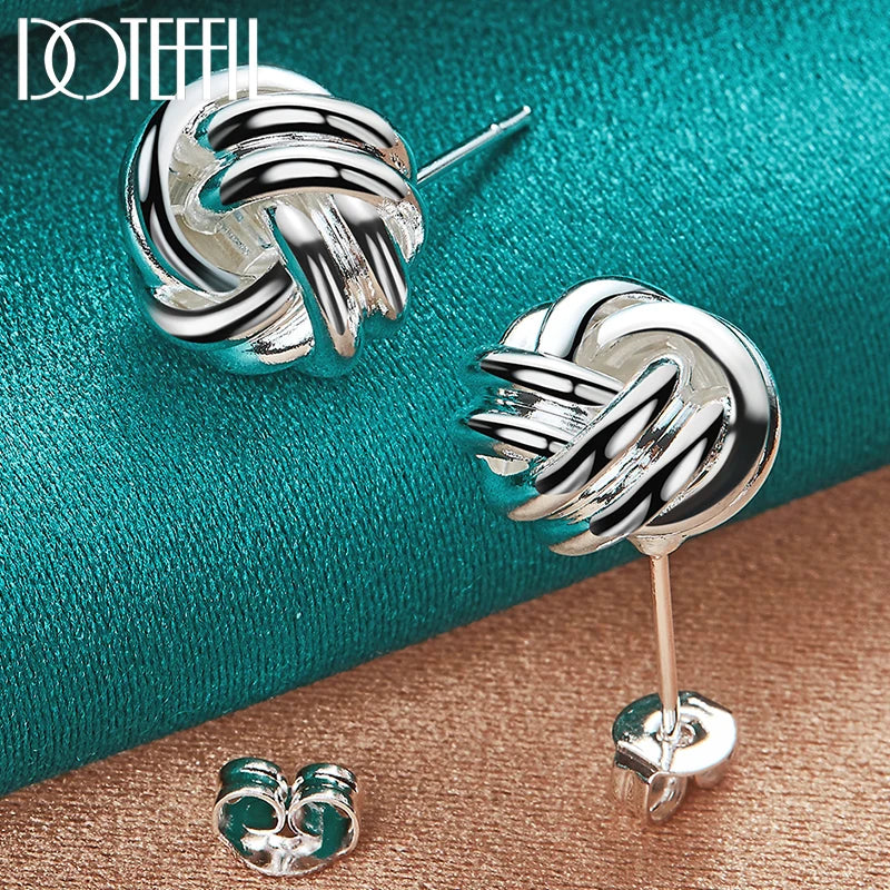 DOTEFFIL 925 Sterling Silver Knot Twist Stud Earrings For Woman Wedding Engagement Fashion Party Charm Jewelry