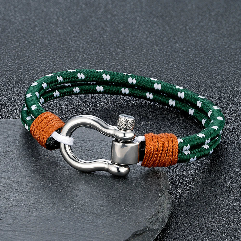 MKENDN Anchor Bracelet Double Strand Rope With Stainless Steel Shackle Clasp Wrap Bangle Unique Sailing-Inspired Gift for Men