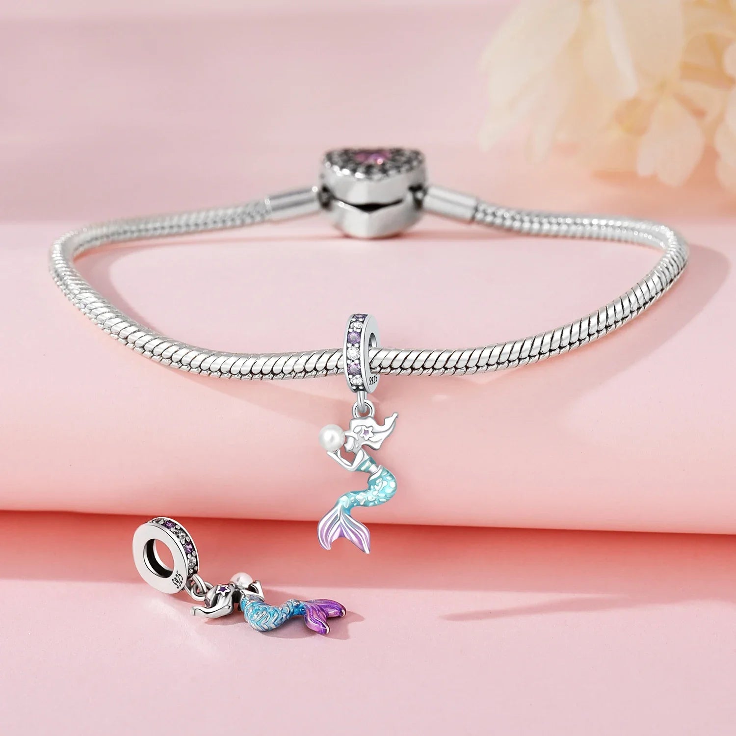Summer 925 Sterling Silver Sea Mermaid Shell Charm Pendant Beads Fit Charms  Original Bracelet for Women Jewelry Making