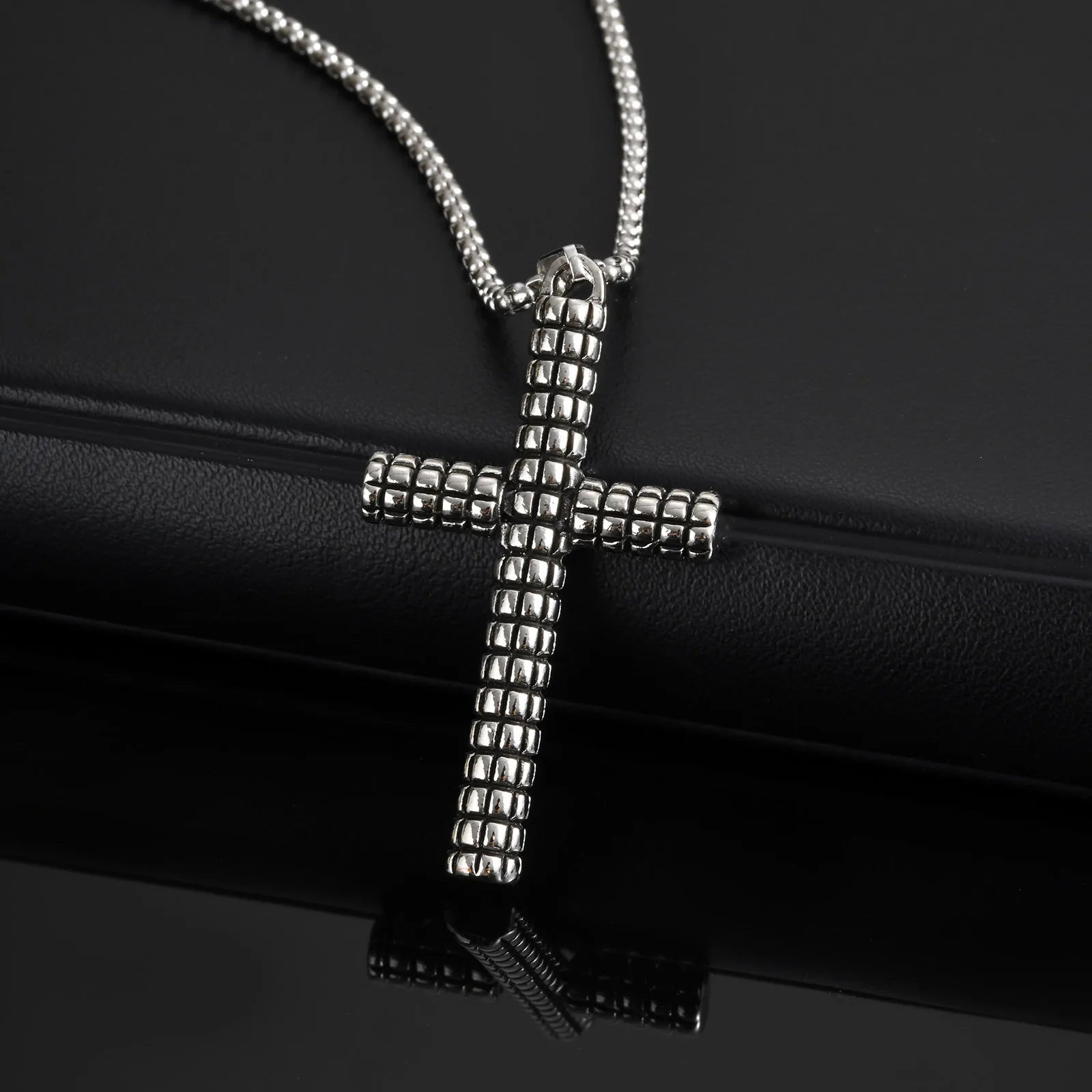 Vnox Large Cross Pendant Necklaces, Punk Hiphop Church Baptism Cross Necklaces for Men Boys, Fashion Long Neck Collar