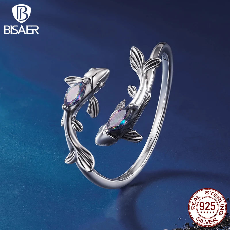 BISAER 925 Sterling Silver Constellation Open Ring Aries Pisces Sagittarius Cancer Scorpio Band for Women Party Fine Jewelry