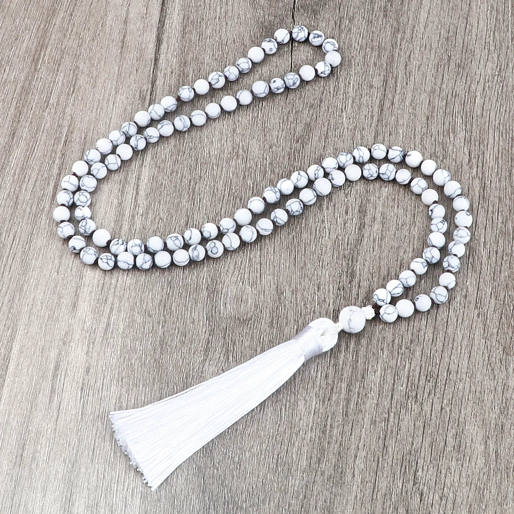 108 Mala Beaded Tassel Necklace Tiger Eyes Turquesa Meditation Yoga Jewelry Women Malachite Bohemian Ethnic Amazonite Necklace