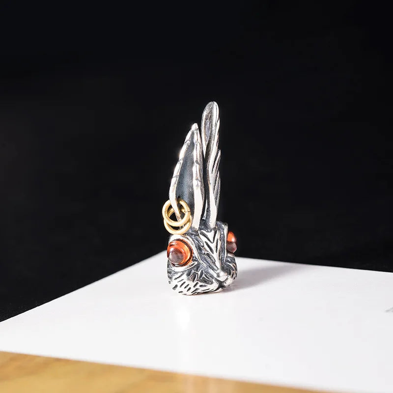 MKENDN 100% 925 Sterling Silver Punk Rock Long Ears Red Eyes Rabbit Pendant For Necklace Men Women Fashion Accessories Jewelry
