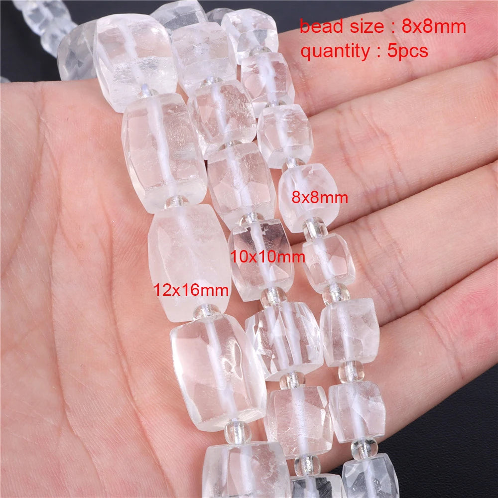 New Natural Stone Bead Clear Quartz Crystal Smooth Matte Faceted Spacer Beads DIY Handmade Bracelet Earrings For Jewelry Making