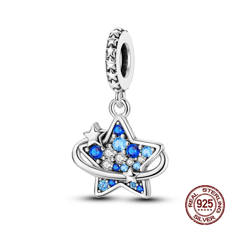 100% 925 Sterling Silver Stars Moon Sun Zircon Eye Cross Charms Beads Fit Original Bracelets DIY Jewelry For Women Protect Gifts