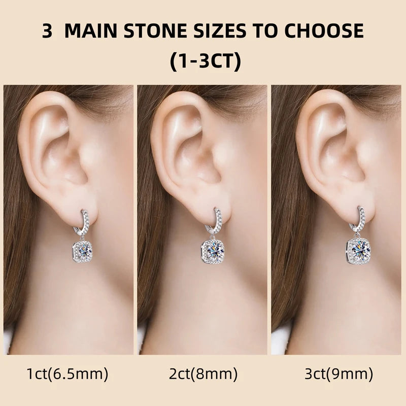 OXTAO Round Cut D Moissanite Dangle Huggie Drop Earrings Real 925 Silver for Women Temperament Earring Wedding Jewelry Gifts