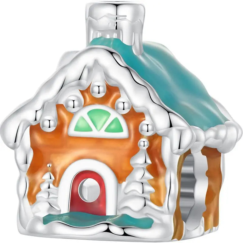 WOSTU 925 Silver Christmas House reindeer Beads Xmas bell Safty Chain Charms, Crystal Ball snowflake Pendant DIy Jewelry Gift