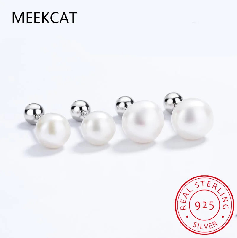 Real 925 Sterling Silver Fashion Freshwater Pearl Screw Stud Earring For Women Party Mini Minimalist Jewelry DA2290