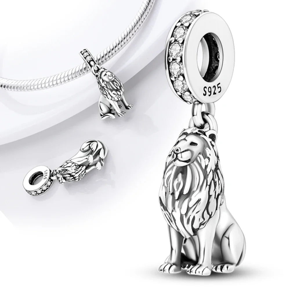 925 Sterling Silver Lion Rhino Charm Pendant Beads Fit Charms Silver 925 Original Bracelet for Women Jewelry Making Gift