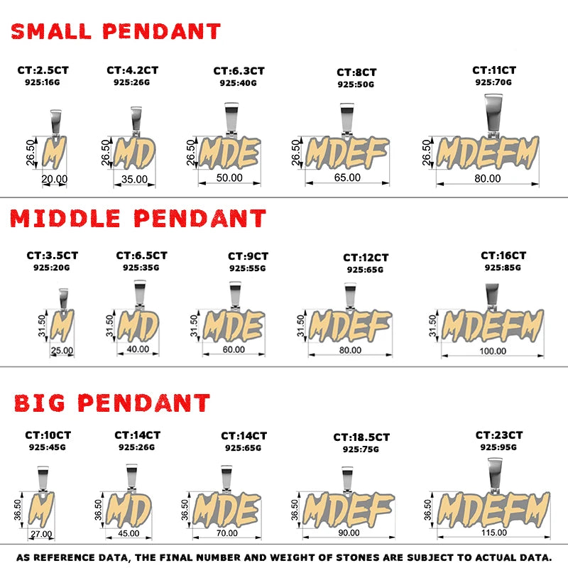 High Quality Custom Styles Letter Pendant Silver 925 Moissanite Iced Out Pendant For Men Hip Hop Jewelry Gifts