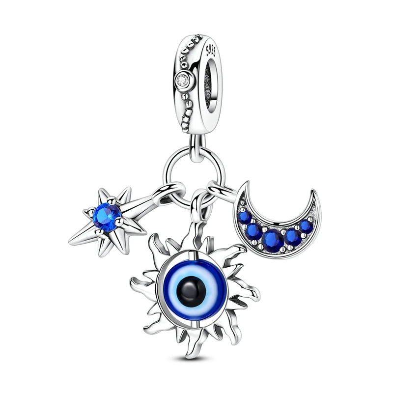 925 Sterling Silver Blue Devil Eyes Charms Airplane Globe Earth Suitcase Travel Fit Original Bracelet For Women DIY Jewelry Bead