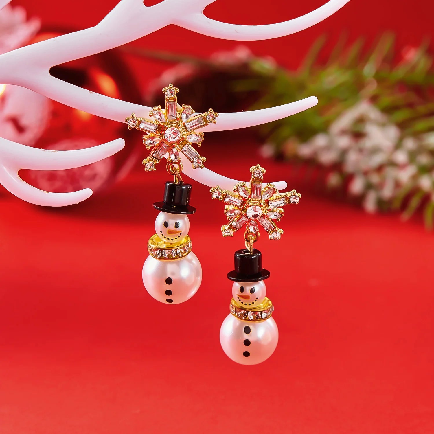 Fashion Christmas Snowman Snowflake Stud Earrings For Women Shiny Rhinestone White Pearl Piecring Earring New Year Jewelry Gifts
