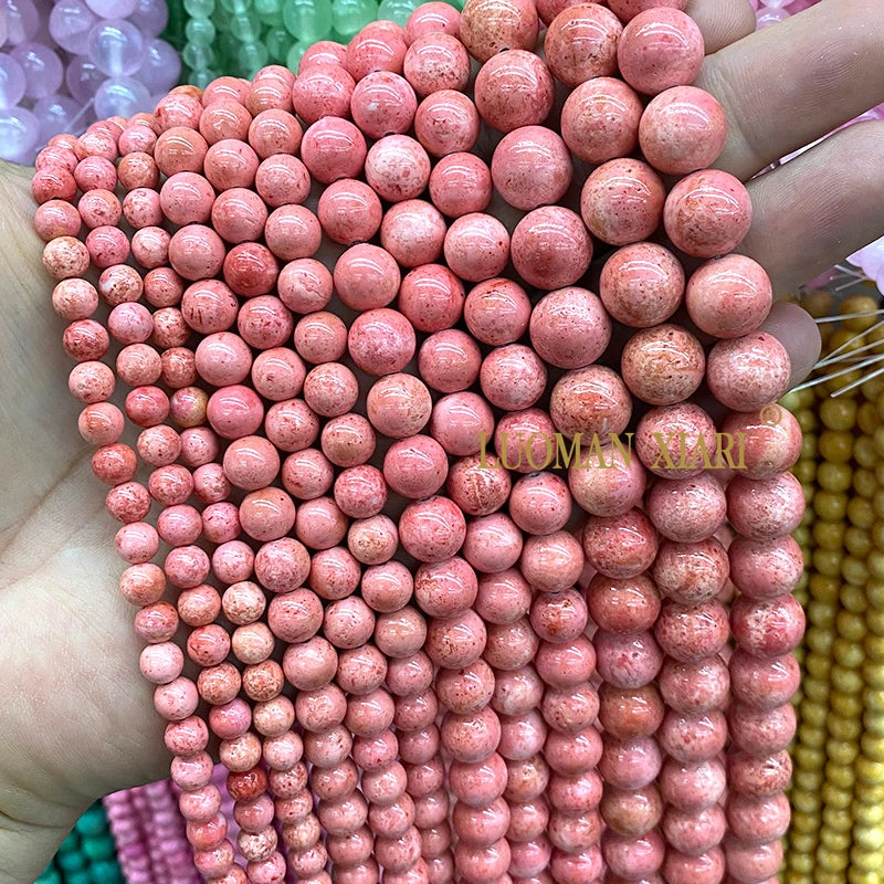 6/8/10/12MM Natural Stone Fossil White Round Loose Spacer Beads for Jewelry Making DIY Earrings Bracelet Charms Accessories 15''