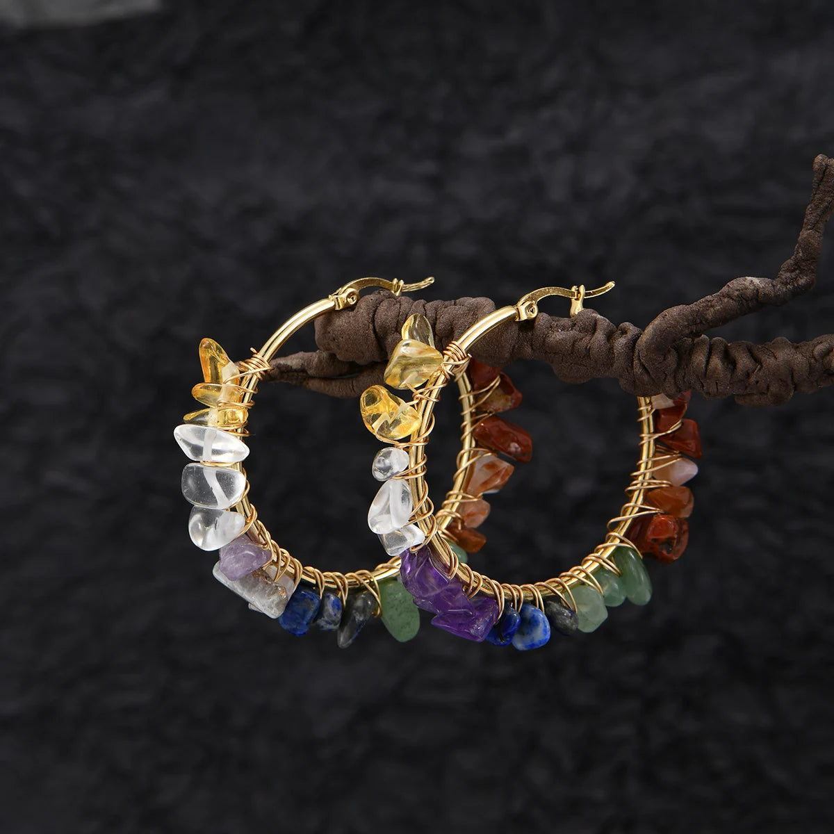 A Pair of Fashionable and Creative Round Natural Stone/Turquoise Earrings, Various Colors of Stone Earrings