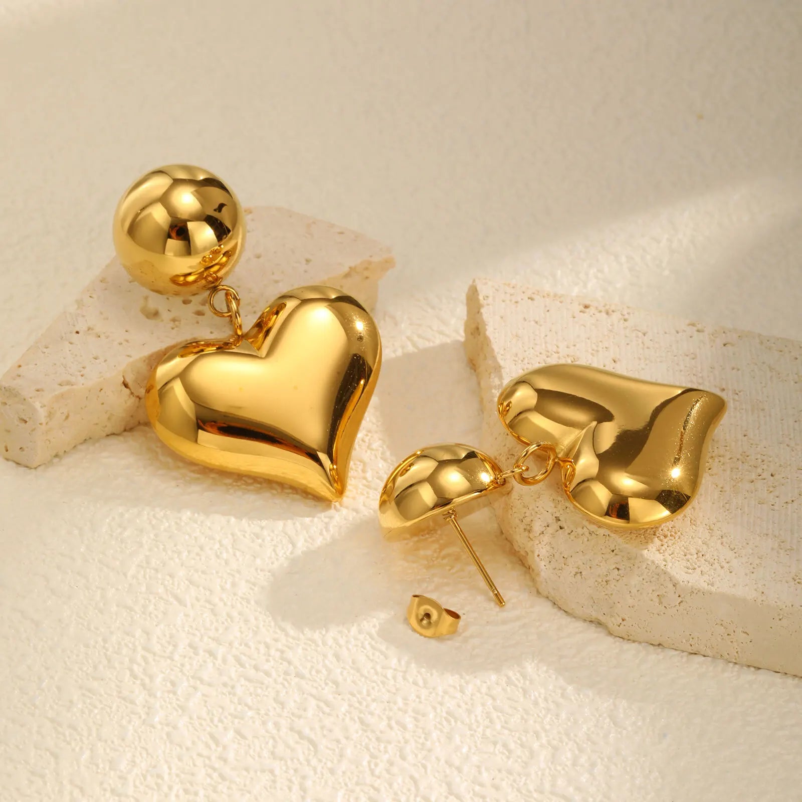 Vnox Hollow Bubble 3D Heart Dangle Drop Earrings Gift for Women Mom, Gold Plated Stainless Steel Anti Allergy Piercing Earrings