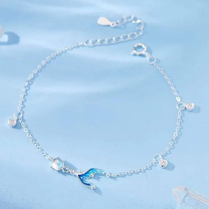 925 Silver Mermaid Necklace Bracelet Earrings Ring Moonlight Jewelry Gift for Women Birthday Anniversary Elegant 4-Set