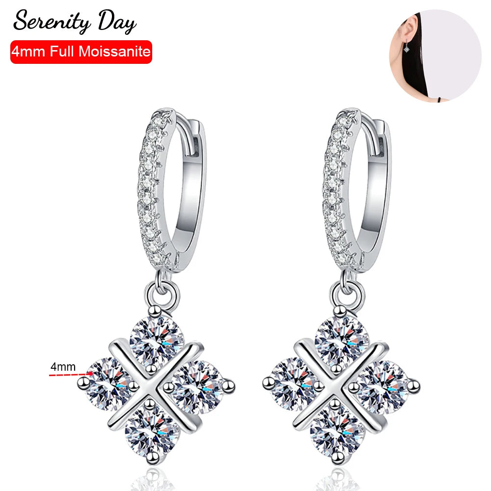 Serenity 2.4cttw D Color 4mm Full Moissanite Earrings For Women 100% S925 Sterling Silver Plated 18K Drop Earrings Fine Jewelry - Madeinsea©