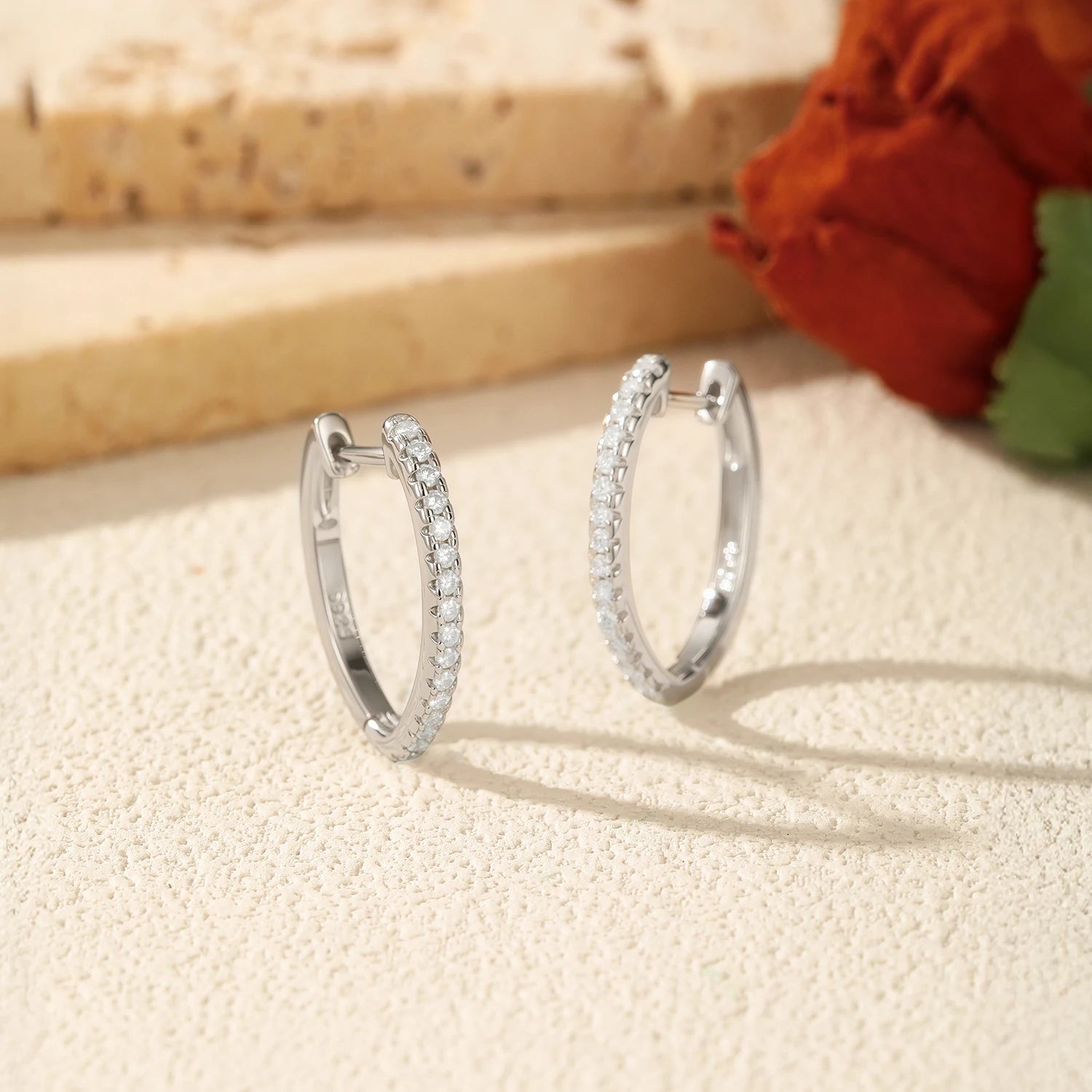 MODIAN D Color Moissanite 925 Sterling Silver Geometric Stackable Fashion Thin Hoop Earring For Women Dating Fine Jewelry