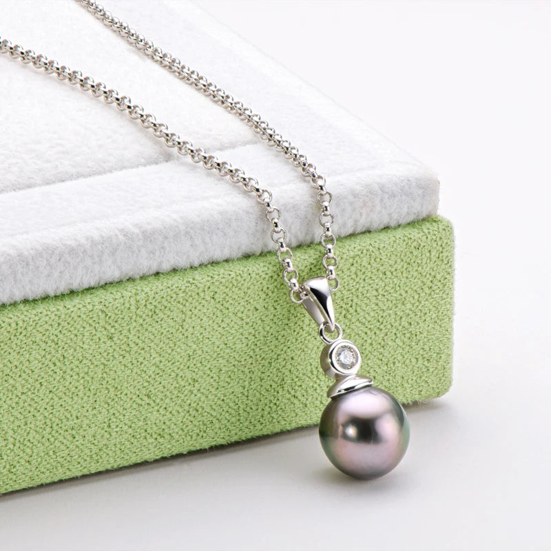 OXTAO 11mm Unique Design Baroque Spiral Black Pearl Pendant Necklace For Women 925 Sterling Silver Jewelry Chain Length 40+2+3Cm