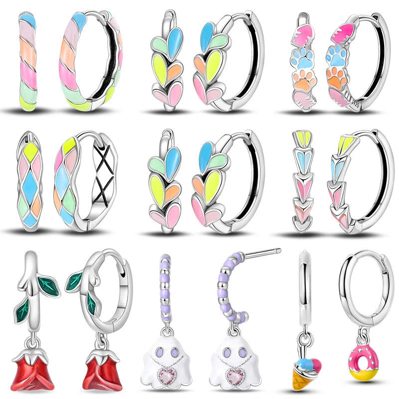 Earrings 925 Silver Colorful Cute Cat Claw Heart Shaped Rhomboid Luminous Dopamine Earrings For Women Fashion Party Jewelry Gift