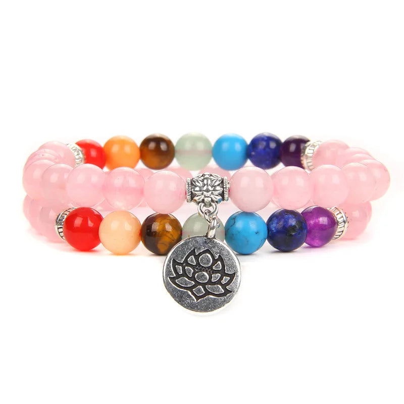 MKENDN 7-Chakra-Armbänder, buddhistisches Lotus-Amulett-Armband, Herren-Armband mit natürlichen Reiki-Steinen und Amethysten, Damen-Yoga-Schmuck
