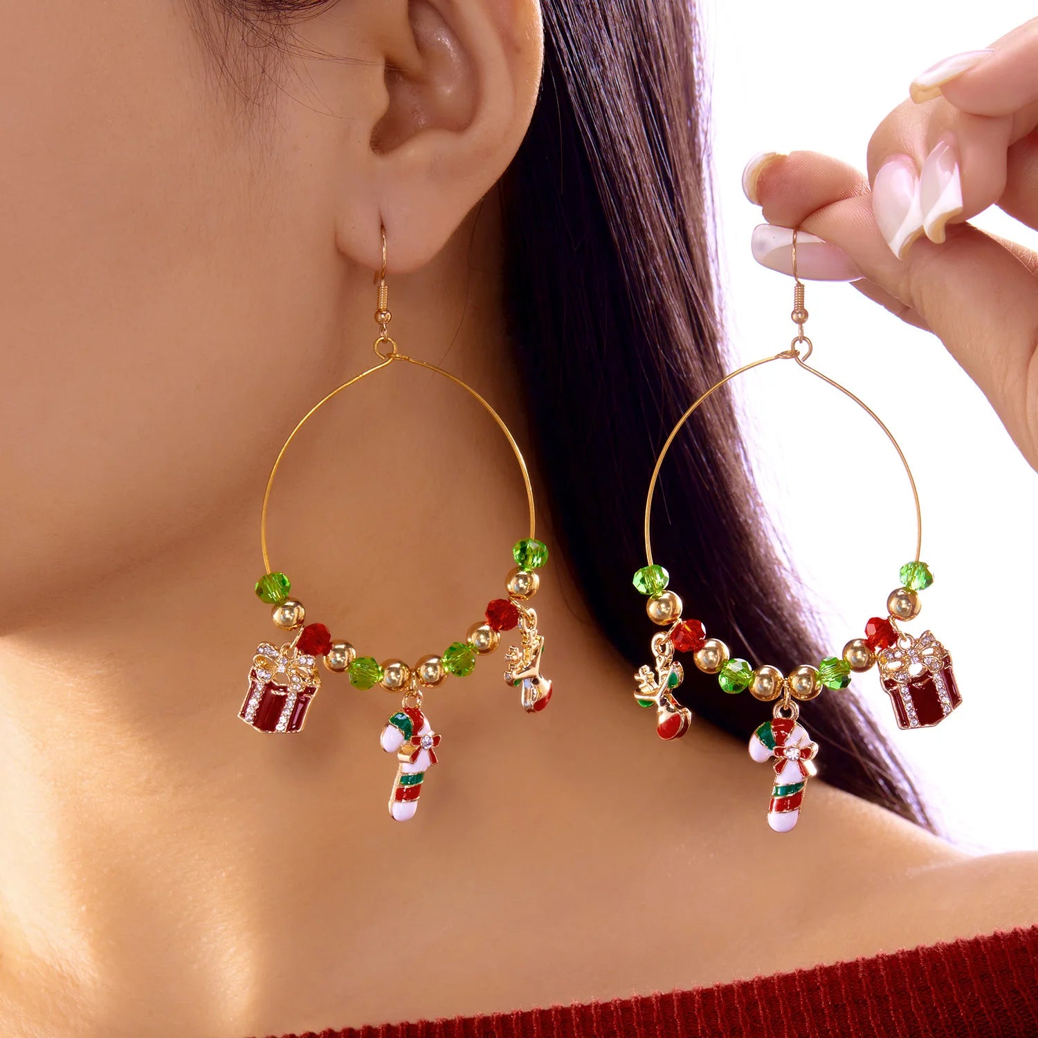 Christmas Cute Santa Claus Snowflake Dangle Earrings for Women Colorful Crystal Beaded Zircon Earrings New Year Party Jewelry