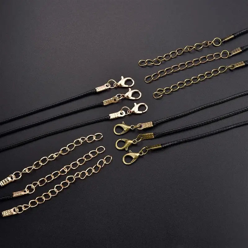 50 pcs 45/50/60cm Braided Leather Rope Wax Cord DIY Handmade Necklace Pendant Lobster Clasp String Cord Jewelry Chains