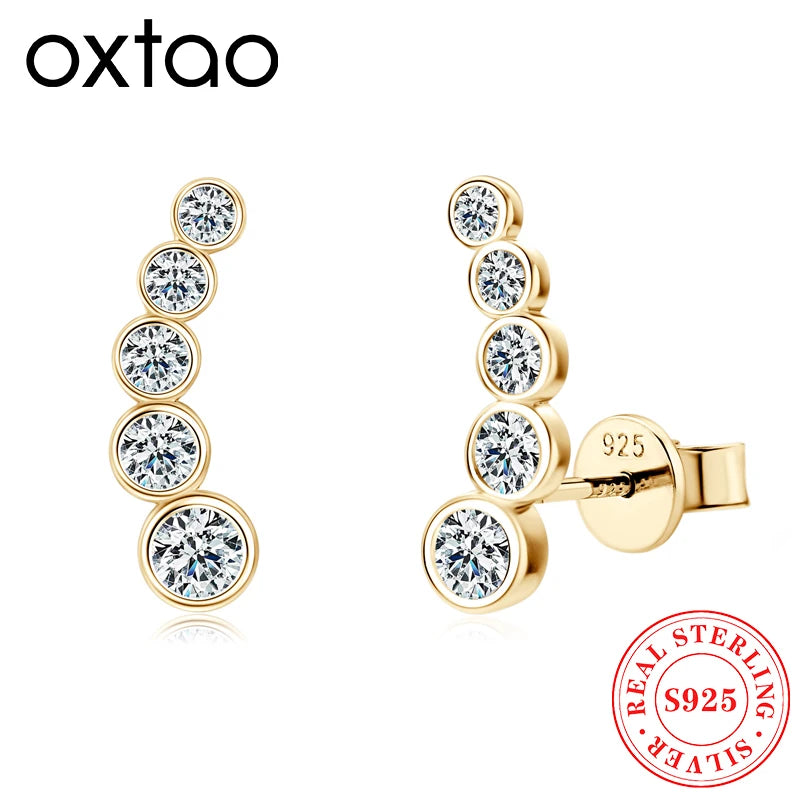 OXTAO D Color Moissanite Climber Earrings For Women Wedding Bridal S925 Sterling Silver Couples Stud Earring Anniversary Gift