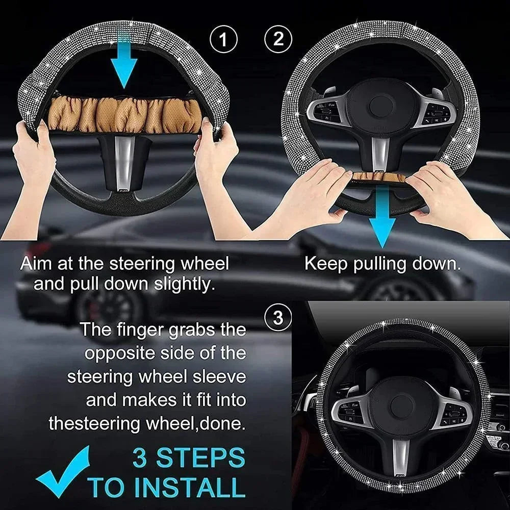 37/38cm Car Steering Wheel Cover Universal Bling Diamond Rhinestones Elasticity Interior Car Accessories for Four Seasons - Madeinsea©