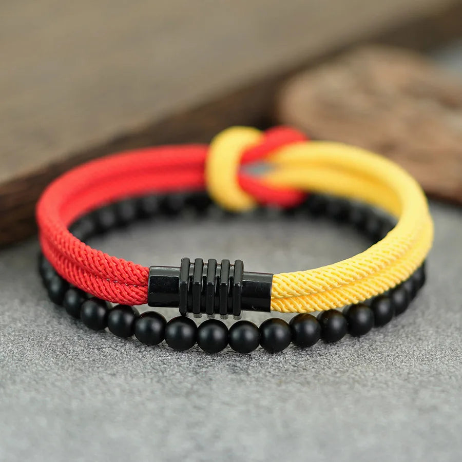 Classic Contrasting Design Bracelet Set For Men 2Pcs/Pair Grade A 4mm Lucky Red Thread Chinese Knot Braslet Meditation Braclet