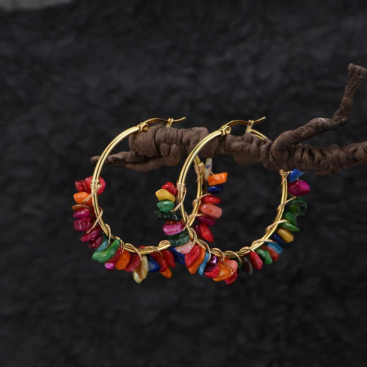 A Pair of Fashionable and Creative Round Natural Stone/Turquoise Earrings, Various Colors of Stone Earrings