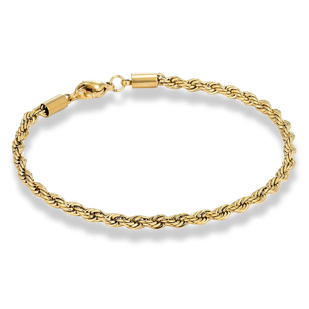 MKENDN 2/3/4/5MM Delicate Twisted Chian Bracelet for Women Men Minimalist Punk Silver Gold Color Stainless Steel Fashion Jewelry