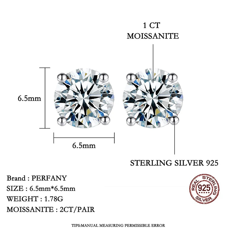 PERFANY 0.2-3CT Moissanite Earrings For Women S925 Pure Silver Classic Four Claw Diamond Earrings Wedding High-end Jewelry - Madeinsea©