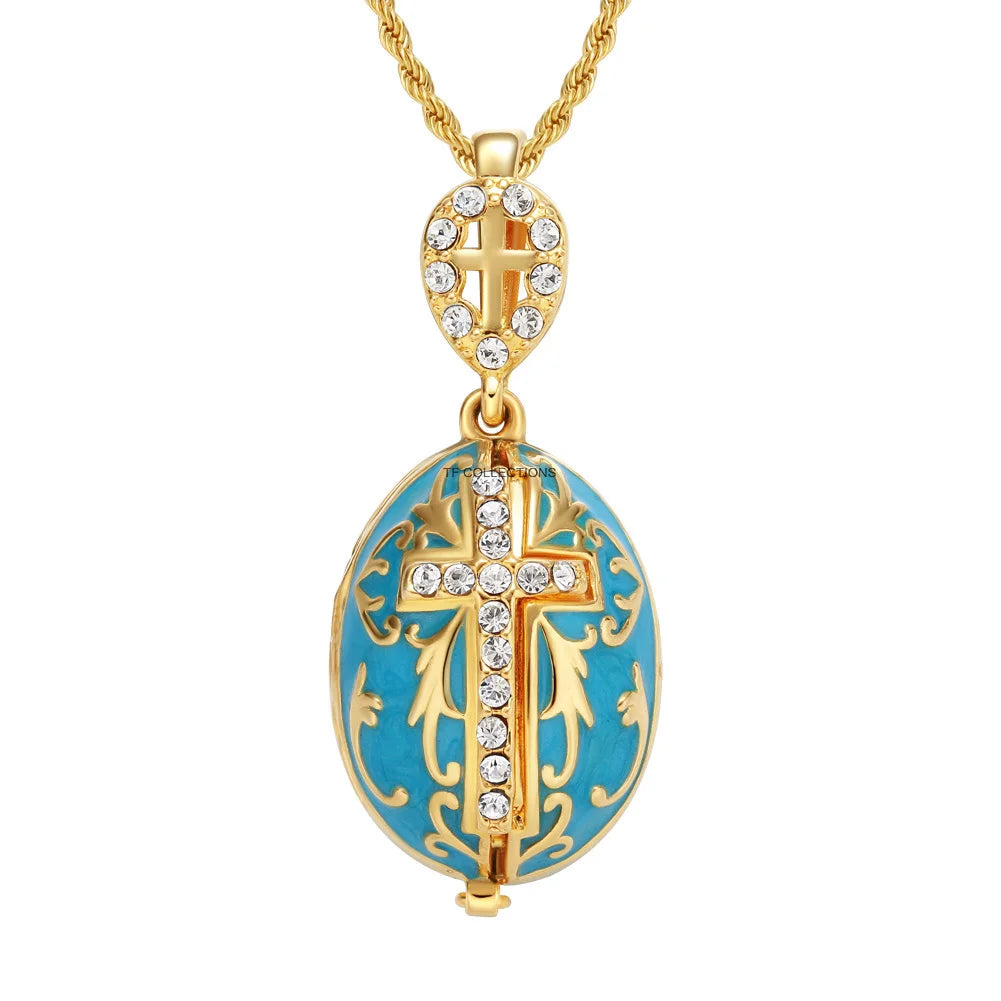 ERÖFFNETE YAFFIL Ei-Anhänger Halskette Kreuz Handgefertigter Vintage-Schmuck Emaille Jesus Luxus Charm Kristall Strass Piercing Geschenke für Frauen