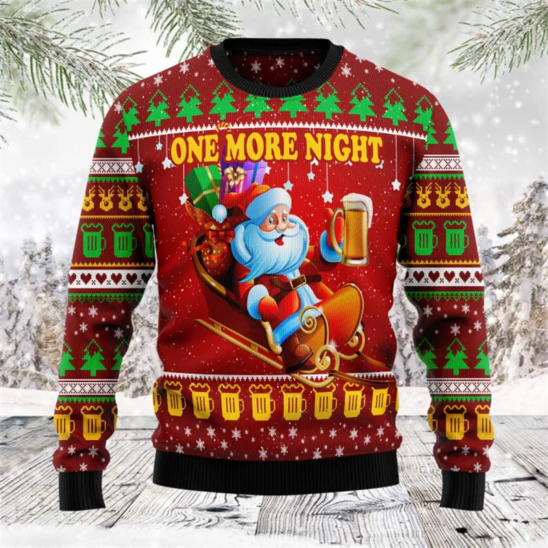 2025 Beer Graphic Sweatshirts Santa Claus Bar Party 3D Printed Ugly Christmas Sweater Unisex Pullovers Streetwear Sweatshirt