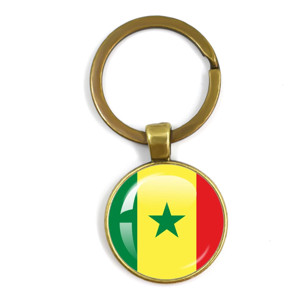 France,Poland,PuertoRico,Montenegro,Yugoslavia,Angola,Philippines,Japan,Senegal Glass Cabochon National Flag Keychain Keyholder
