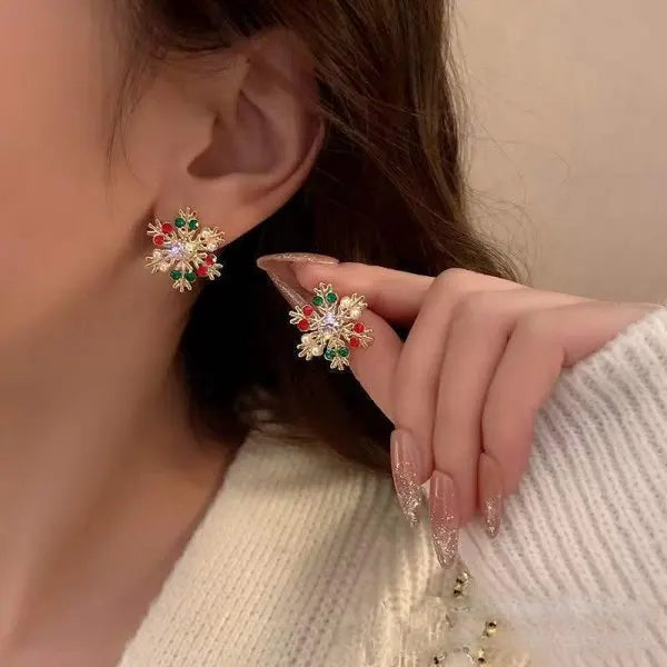 Sparking Snowflake Earrings For Women Shiny Zircon Imitation Pearl Firework Exquisite Earring Christmas New Year Party Jewelry