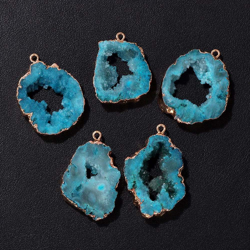 1 PCS Colorful Natural Quartz Geode Pendant Irregular Shape Gold Color Plated Agat Slice Charm Pendants For Jewelry Necklace DIY