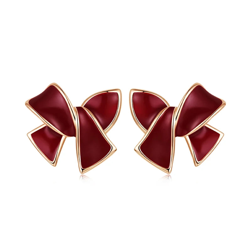 WOSTU 925 Sterling Silver Rose Gold Red Heart Butterfly Stud Earrings For Women , Delicate Angela Red Doop Earring Huggies New