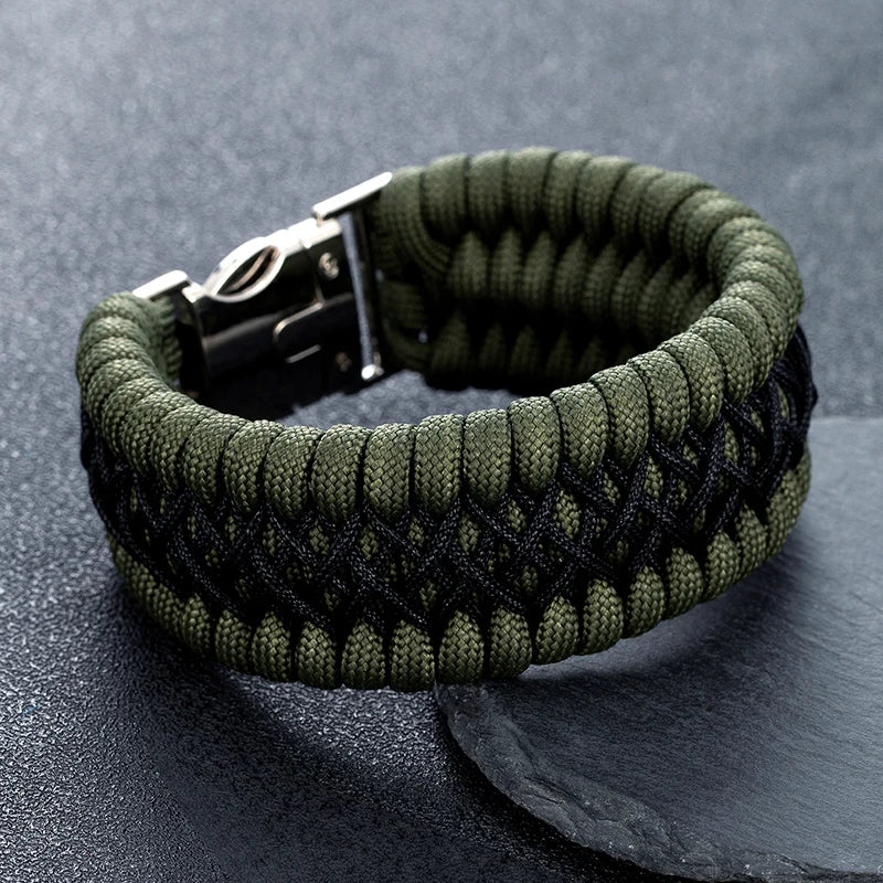 MKENDN Width Handmade Paracord Survival Bracelet Metal Buckle Outdoor Camping Rescue Emergency Rope Bracelet For Men Women Gifts