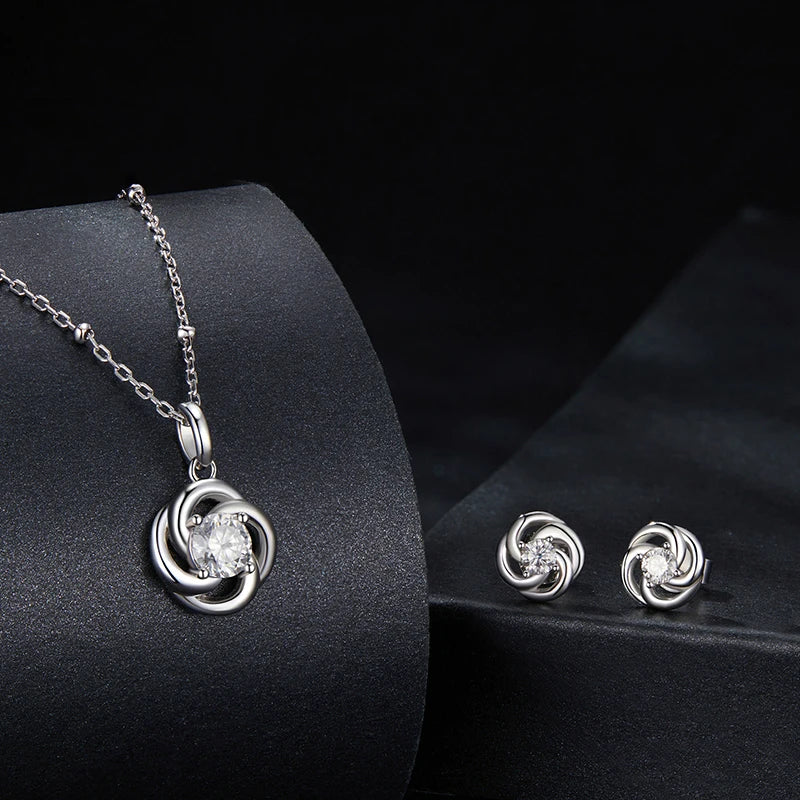 WOSTU Moissanite 4 leaf Clover Stud Earrings Lab Diamond 925 Sterling Silver Lucky Pendant Lady Wedding Set Valentine's Day Gift