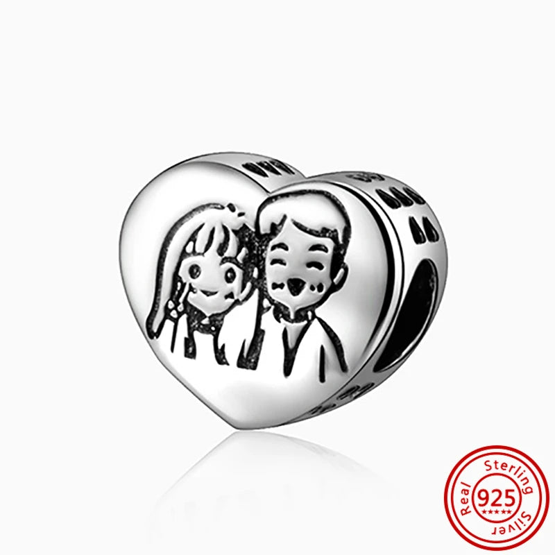 Authentic 100% 925 Sterling Silver Fit Original Pantaro Charms Bracelet Heart Round Style Simple Beads Women DIY Jewelry Making