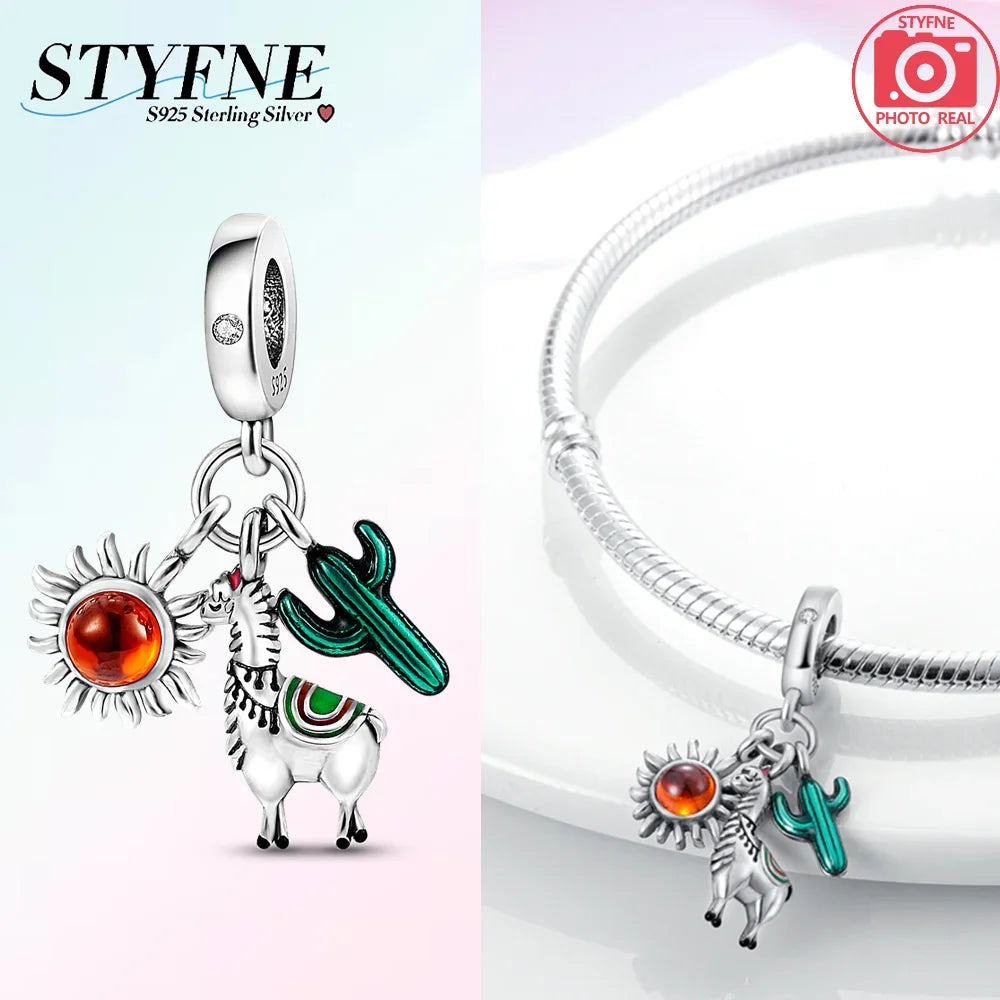 925 Sterling Silver Green Series Tree Cactus Leaves Pendant DIY Charm Beads Fit Original Bangle Charms Bracelet Women Jewelry