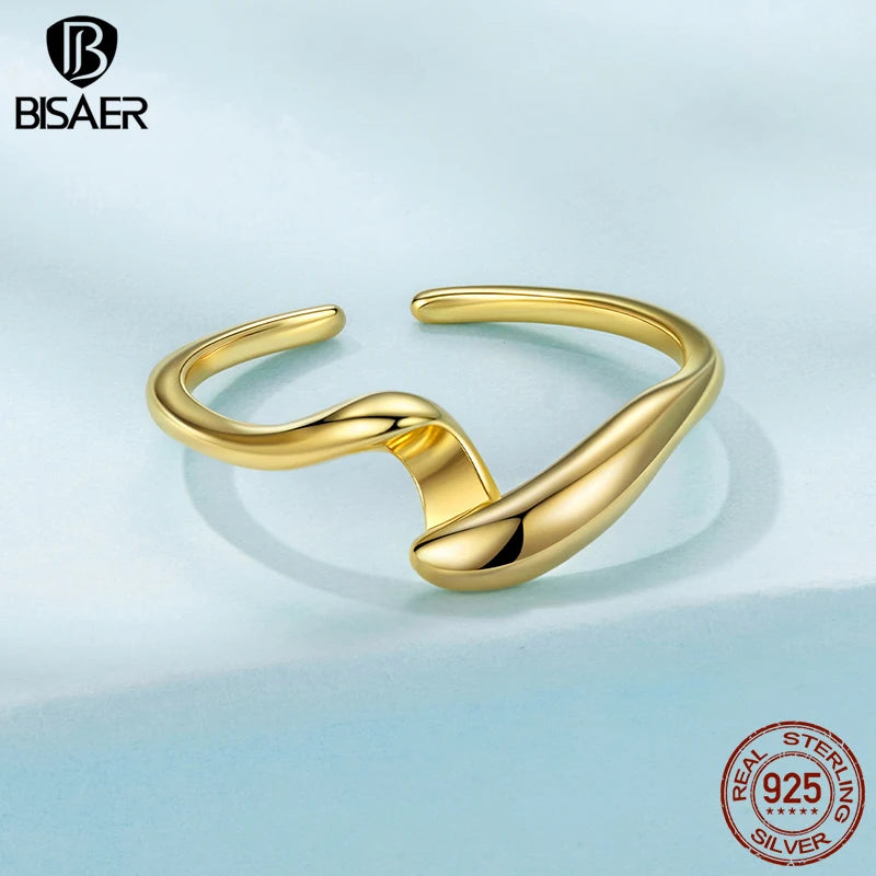 BISAER 925 Sterling Silver Simple Geometry Promise Eternity Ring Adjustable 2-in-1 Couple Band  for Lover Party Fine Jewelry