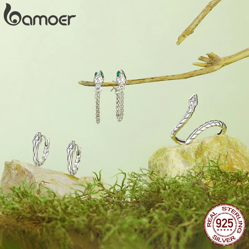 BAMOER 925 Sterling Silber Schlangenquasten-Ohrringe, Hypoallergener Tier-Modeschmuck, Geburtstagsgeschenk für Frauen BSE1148