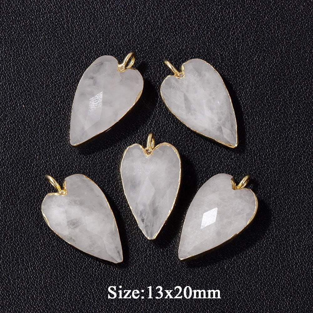 2PCS/lot Faceted Heart Shape Stone Pendant Natural Amethyst Rose Quartzs Labradorite Love Charms For Jewelry Making Necklace DIY