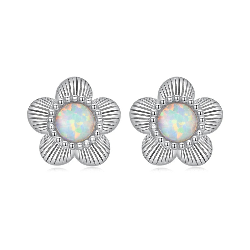 WOSTU 925 Sterling Silver Opal Gems Flower & Bird Open Ring al Flowers Stud Earrings For Women Party Jewelry Set Mom's Family Gi