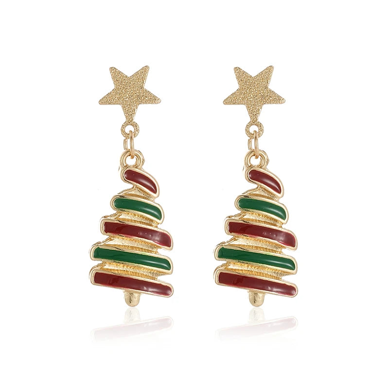 New Fashion Christmas Earrings for Women Cute Cartoon Gingerbread Man Zircon Elk Snowflake Xmas Tree Pearl Earring Girl Jewelry