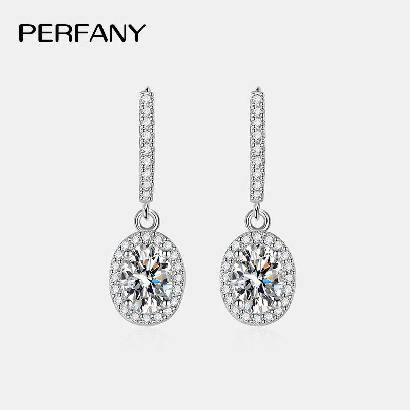 PERFANY 1CT Oval Cut Moissanite Drop Earring Ladies S925 Pure Silver Laboratory Cultivated Diamonds Luxury Wedding Jewelry
