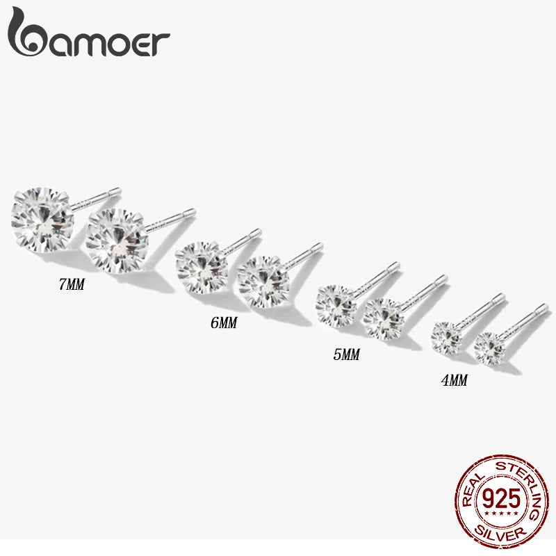 bamoer CZ Ohrstecker 925 Sterling Silber Platiniert Rund Zirkonia Hypoallergen Ohrringe 4mm 5mm 6mm 7mm BSE166